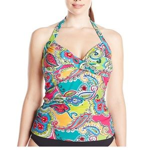 Anne Cole Womens Plus Size Paisley Halter Tankini